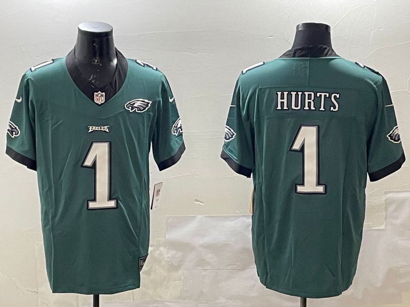 Men Philadelphia Eagles #1 Hurts Green Three generations 2025 Nike Vapor Limited NFL Jersey style 209